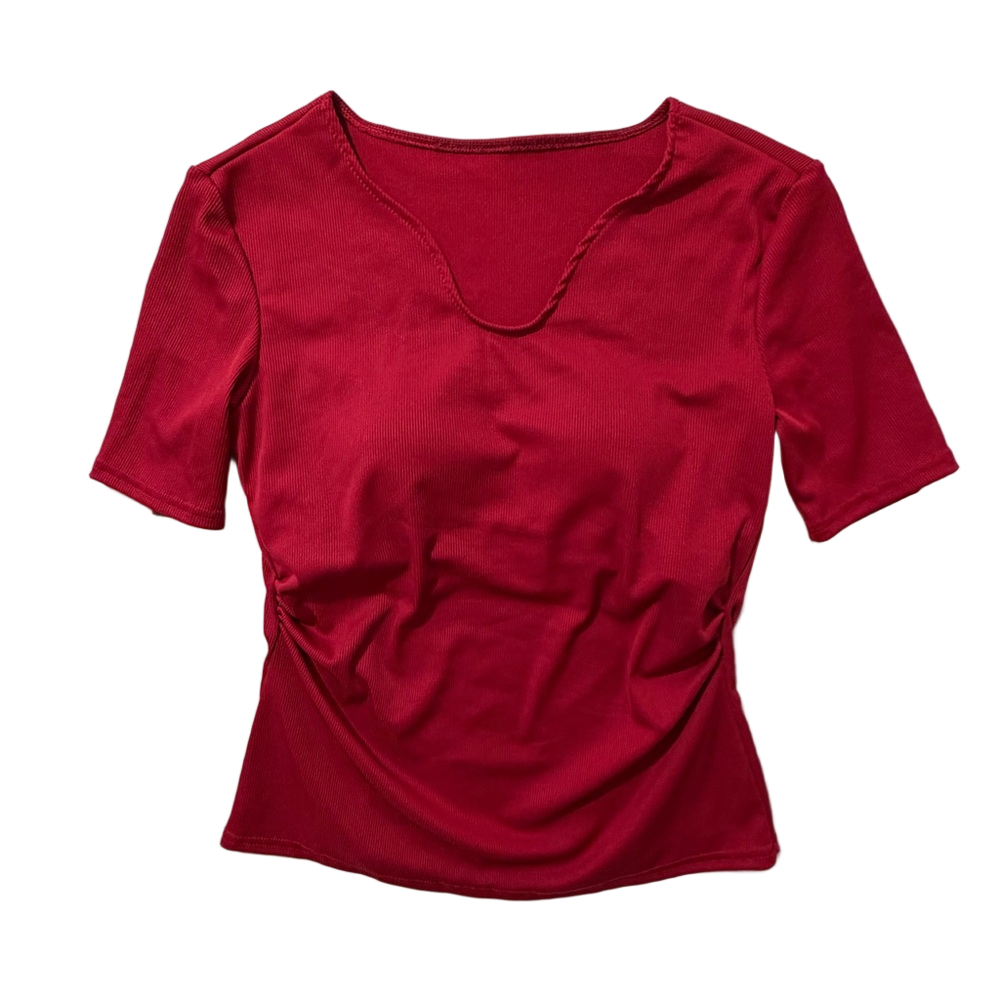Women's Ribbed Vneck Built In Bra Short Sleeve Top Size L #260216